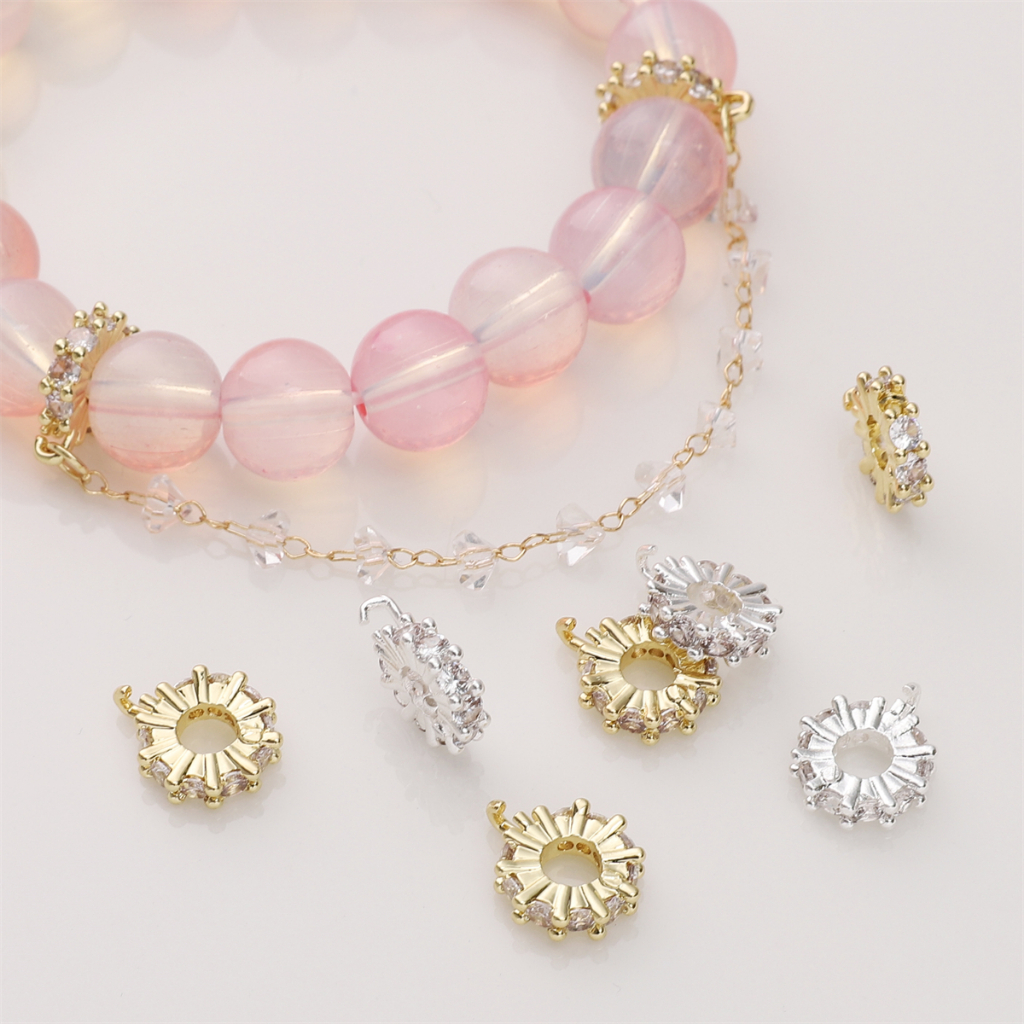 [10.5x13 มม.] Zircon ล้อ Spacer Hook Spacer ลูกปัด Gold-Plated Silver-Plated ลูกปัด DIY สร้อยข้อมือสร้อยคออุปกรณ์เสริม 1 ชิ้น