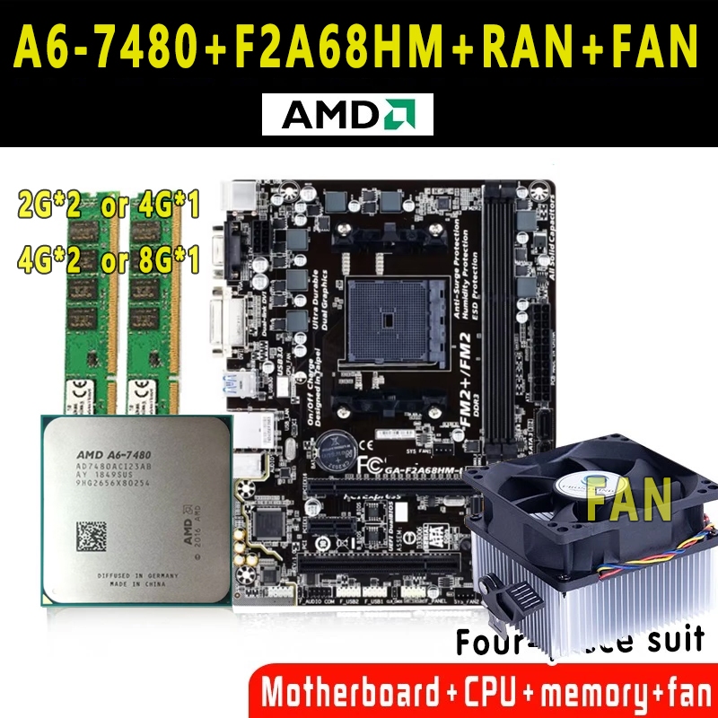 Gigabyte GA-F2A68HM-DS2 DDR3 4GB/8G 16G DDR3 ซ็อกเก็ต FM2 FM2 + F2A68HM-DS2 เมนบอร์ด A6 7480 CPU เดส