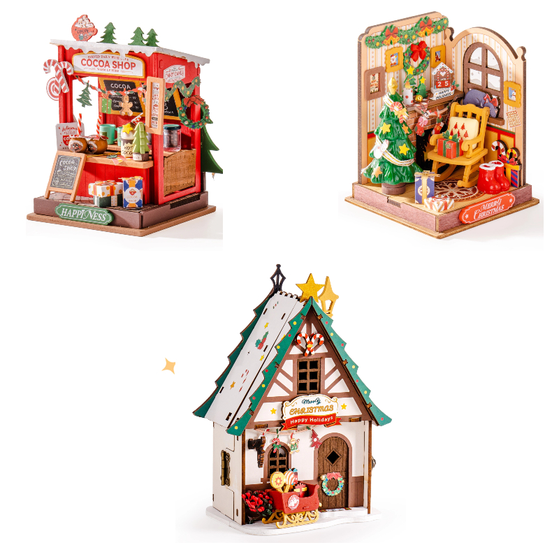Robotime Rolife DIY Miniature House Kit ตุ๊กตาไม้ชุดอาคารของเล่นเด็กคริสต์มาสของขวัญ