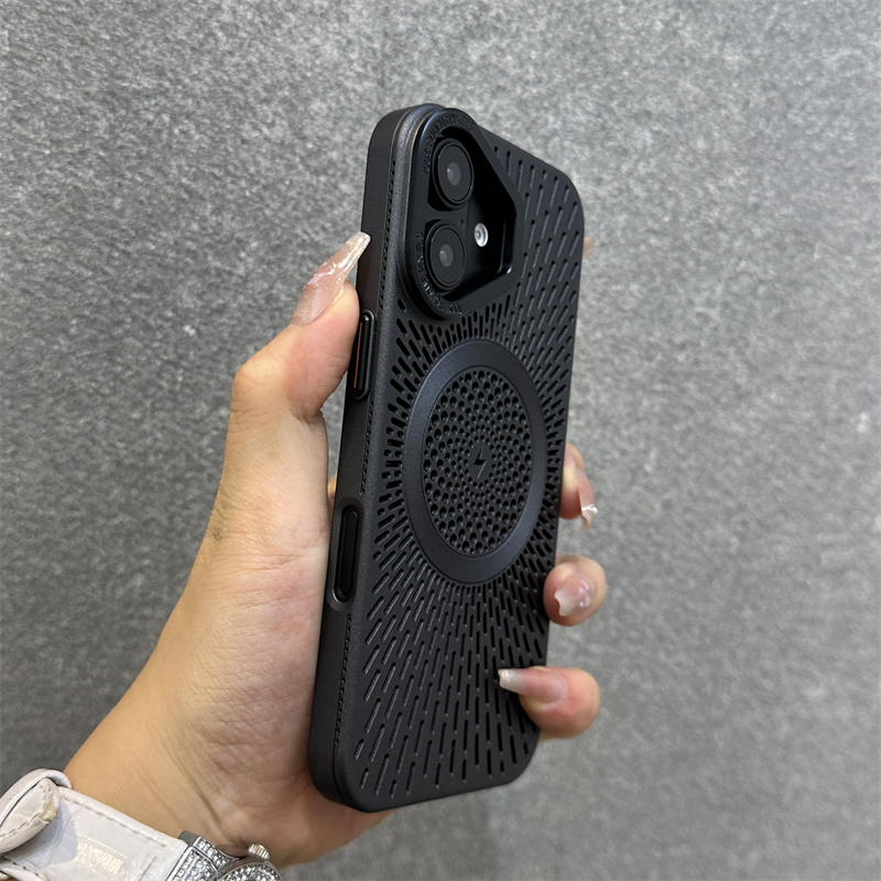 หรูหราระบายความร้อนบาง 16 Pro Max เคสแข็งแม่เหล็กสีดําเข้ากันได้สําหรับ iPhone 16 15 14 13 12 11 Pro Max 14Plus 15Plus 16Plus 14Pro พร้อมแม่เหล็กระบายความร้อนฮาร์ดปกหลัง