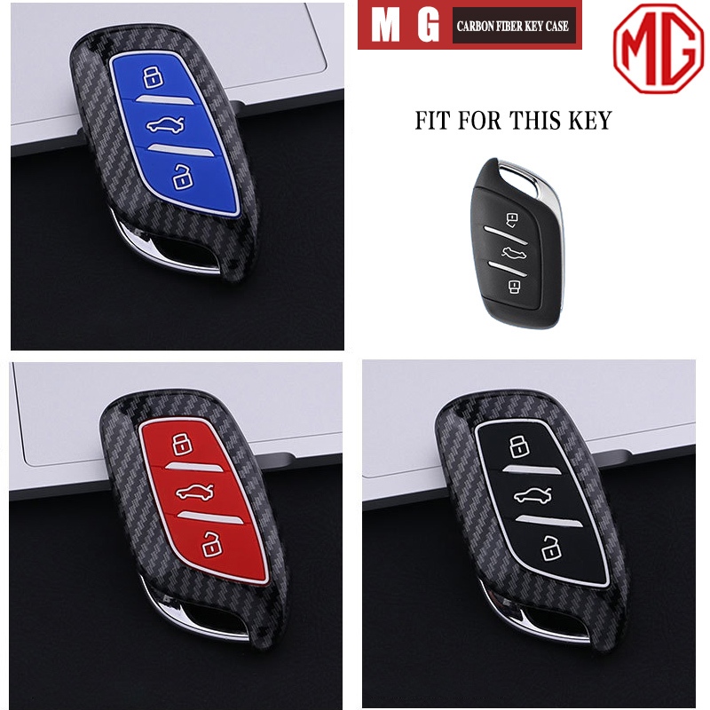 คาร์บอนไฟเบอร์รถ Remote Key Case ใช้งานร่วมกับ MG VS/HS/ZS/MG5/MG4/EXTENDER DC/ZS EV/EP/MG EXTENDER GC/MG3 hybrid +/ใหม่ MG3 ฝาครอบกุญแจคาร์บอนกรณีพวงกุญแจ