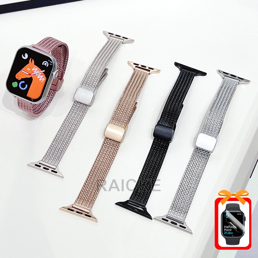 Slim โลหะสแตนเลสสายนาฬิกาสร้อยข้อมือสําหรับ iWatch Series 11/10/9/8/7/6/5/4/3/2/1/SE/Ultra 49mm 46mm 45mm 44mm 42mm 41mm 40mm 38mm