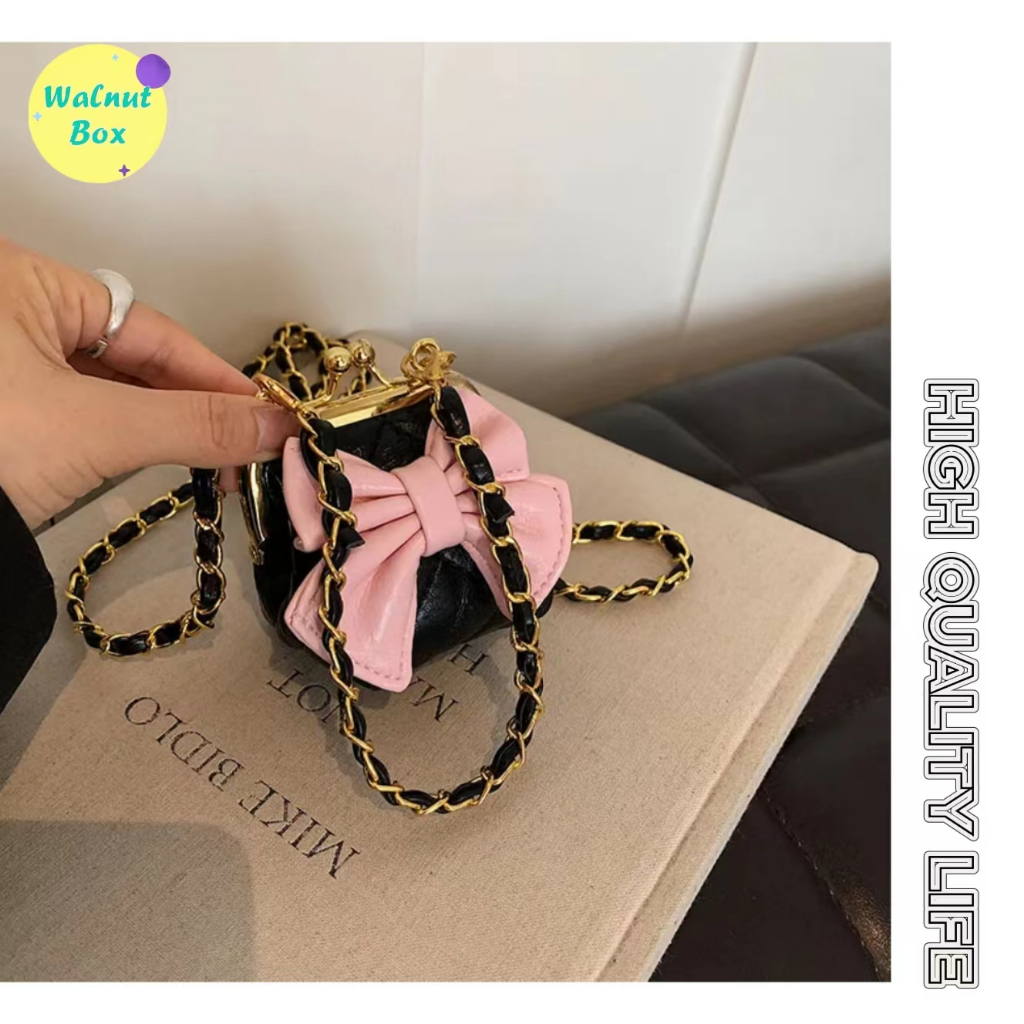 สไตล์ใหม่สไตล์ตะวันตกโบว์หวานกระเป๋า ผู้สื่อสาร สีทึบสไตล์ตะวันตกน่ารักเหรียญเดินทางไหล่ข้างเดียว