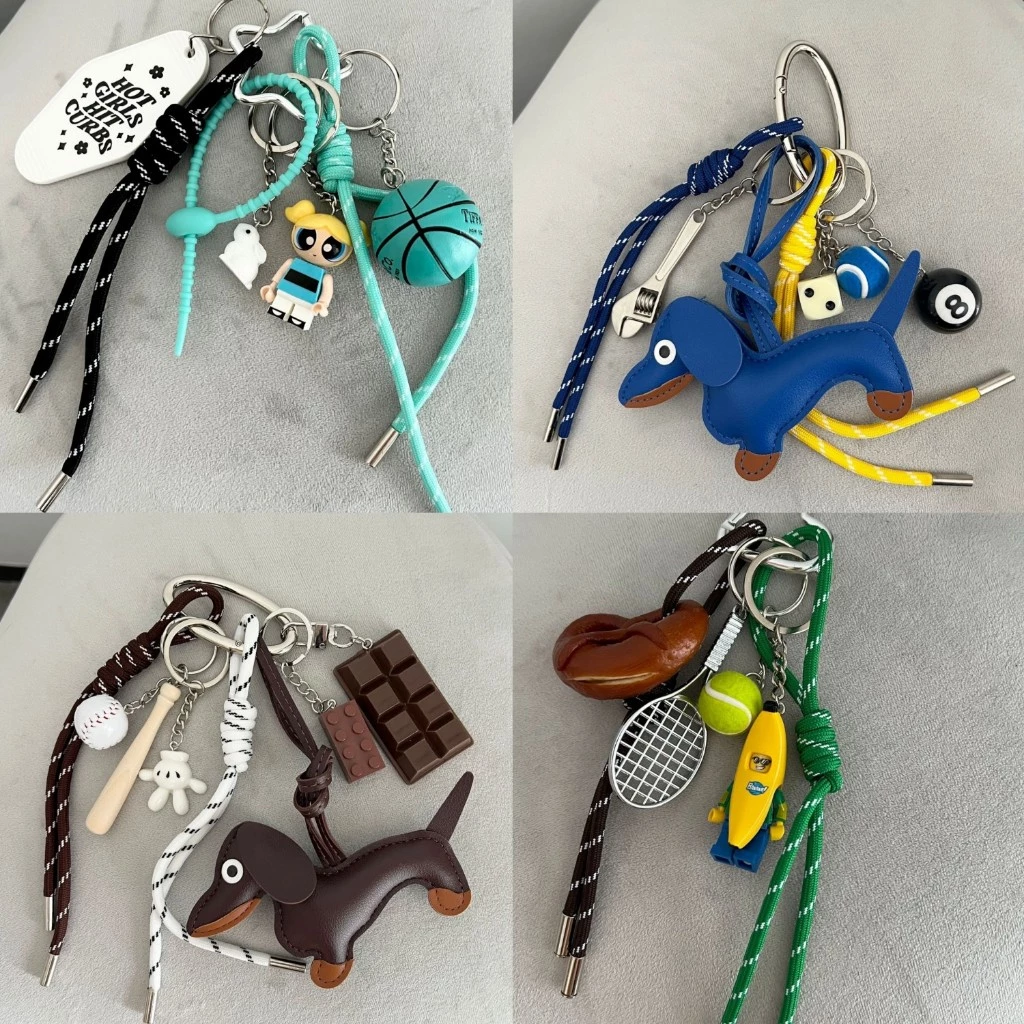 Original Niche Design กระเป๋าอุปกรณ์เสริมเชือกจี้ diy พวงกุญแจที่ไม่ซ้ํากันลายการ์ตูน miu Series Dachshund กระเป๋าหนังจี้แฟชั่นเชือกถักคู่แหวนกระเป๋าจี้เชือกปีนเขาสี