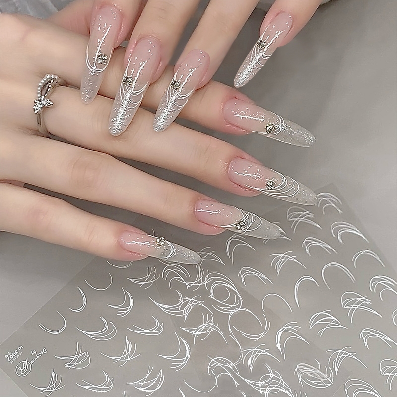 3d Gradient French Line สติ๊กเกอร์ติดเล็บออกแบบ French Romance แฟชั่นเล็บอุปกรณ์เสริม Gradient Line Nail Decal