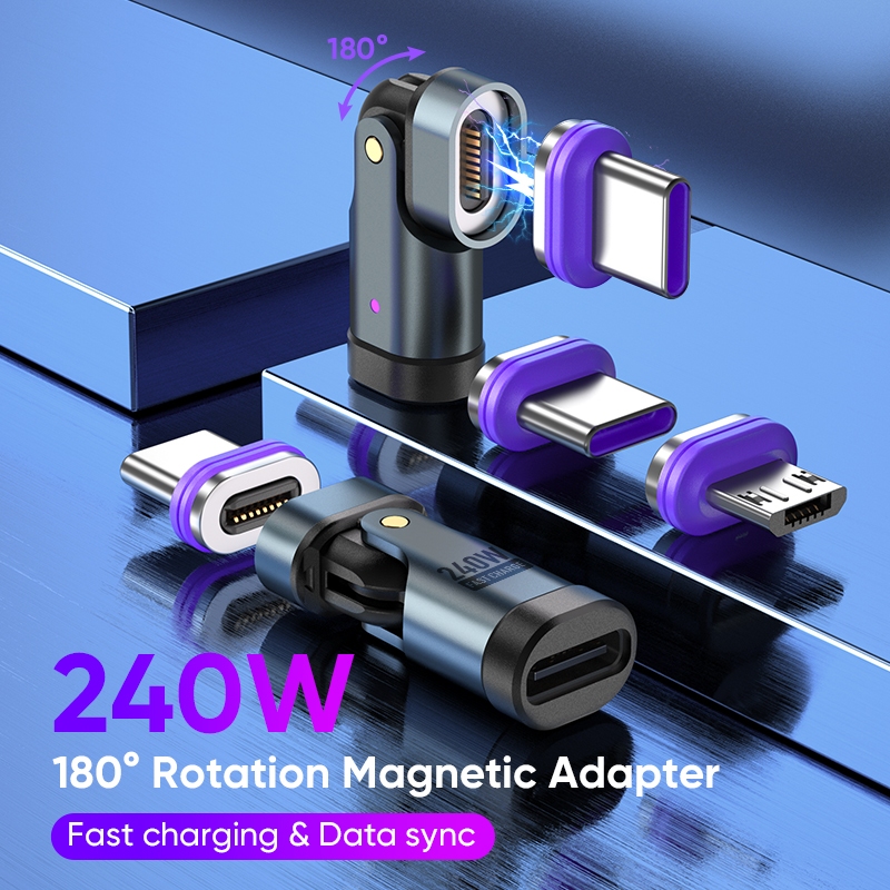 ใหม่ 16Pin 240W Magnetic Type-C PD Adapter, QC3.0/PD3.1, 5A Fast Charge 180° Bend, USB2.0 480Mbps Data Transmisson, เฉพาะสาย Type-c, พอร์ตสามประเภท