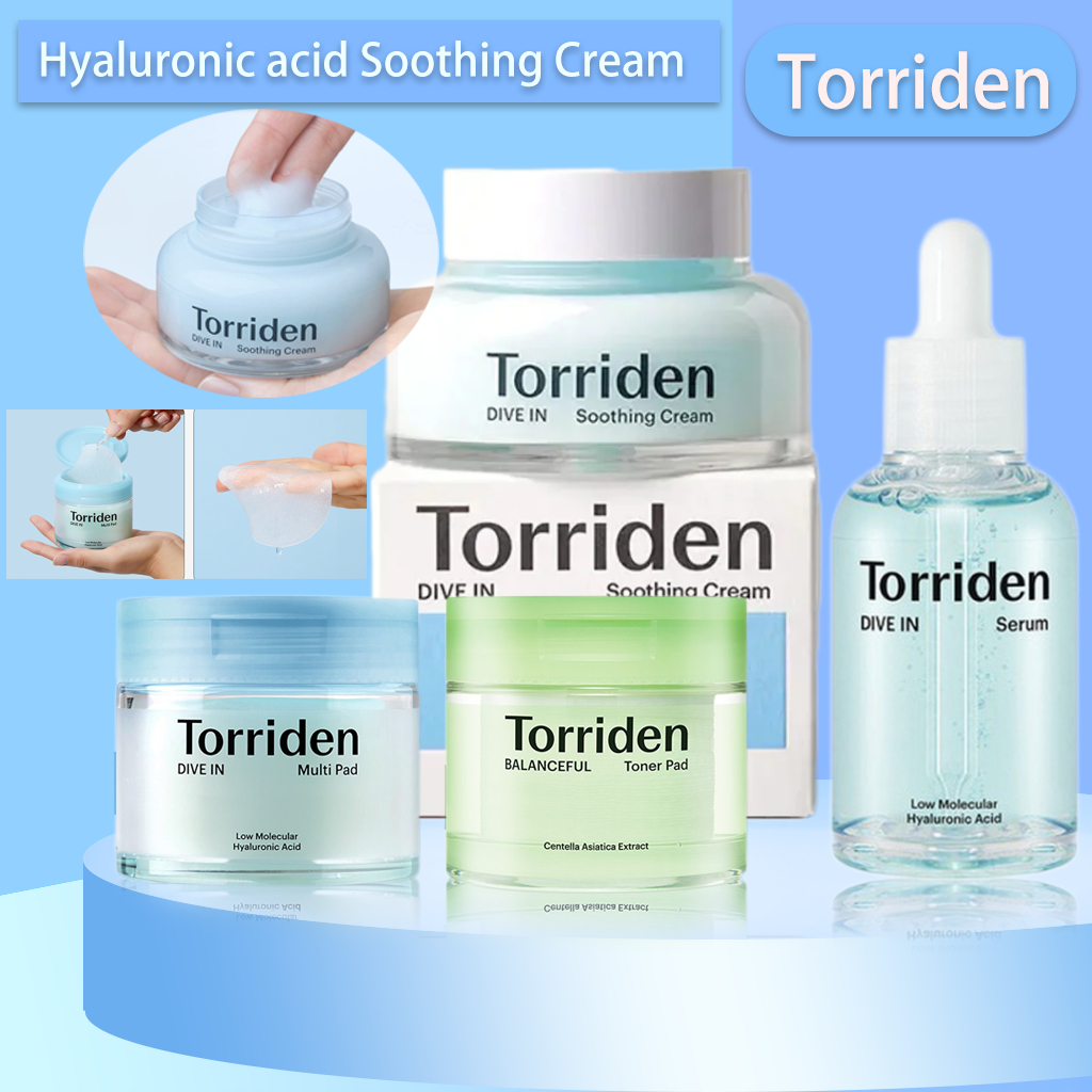Torriden DIVE-IN Low-Molecular Hyaluronic acid Soothing Cream 100ml | Torriden Dive In Low Molecular Hyaluronic Acid Beauty Mask 27ml BALANCEFUL LHA& PHA - แผ่นโทนเนอร์ Cica 50ml ประจำวันสำหรับระบายความร้อน