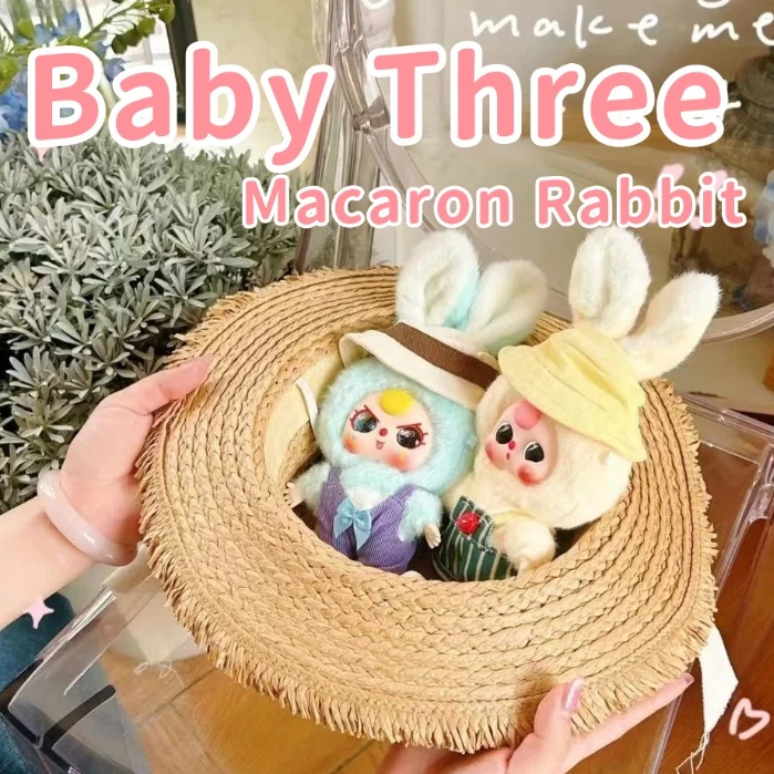 “ของแท้ 100%”Baby Three Rabbit Macaron Series ตุ๊กตากล่องตาบอด เครื่องประดับอินเทรนด์ จี้ตุ๊กตาน่ารักสร้างสรรค์
