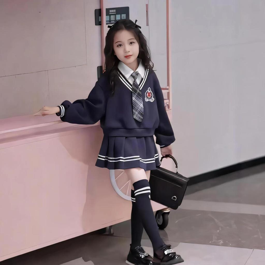 คุณภาพสูงสาวฤดูใบไม้ร่วงเจเคชุดกระโปรงเด็กวิทยาลัยลมชุดกระโปรงจีบ+เสื้อผ้าแขนยาว