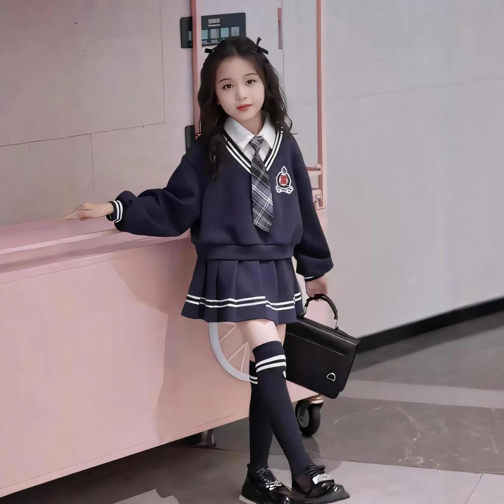 คุณภาพสูงสาวฤดูใบไม้ร่วงเจเคชุดกระโปรงเด็กวิทยาลัยลมชุดกระโปรงจีบ+เสื้อผ้าแขนยาว