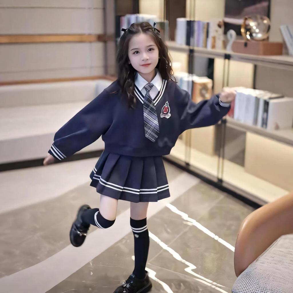 คุณภาพสูงสาวฤดูใบไม้ร่วงเจเคชุดกระโปรงเด็กวิทยาลัยลมชุดกระโปรงจีบ+เสื้อผ้าแขนยาว