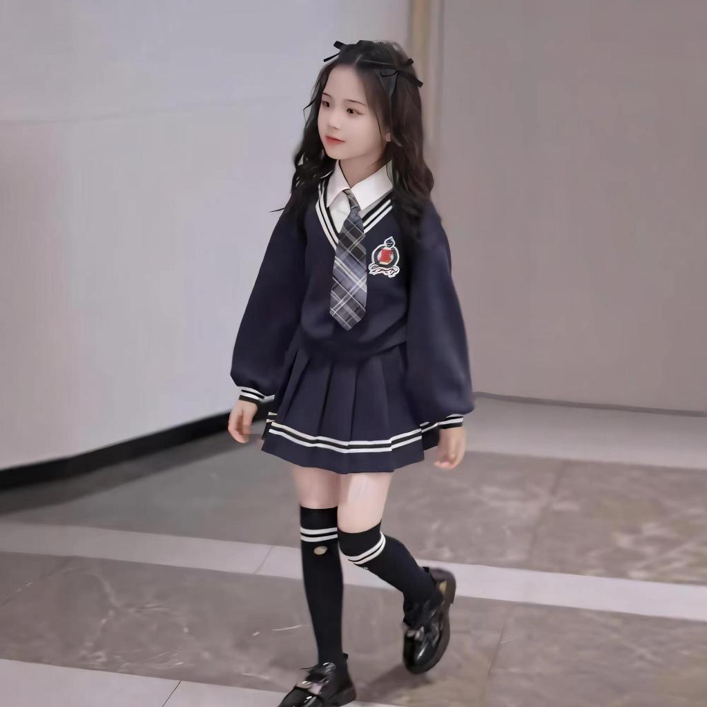 คุณภาพสูงสาวฤดูใบไม้ร่วงเจเคชุดกระโปรงเด็กวิทยาลัยลมชุดกระโปรงจีบ+เสื้อผ้าแขนยาว