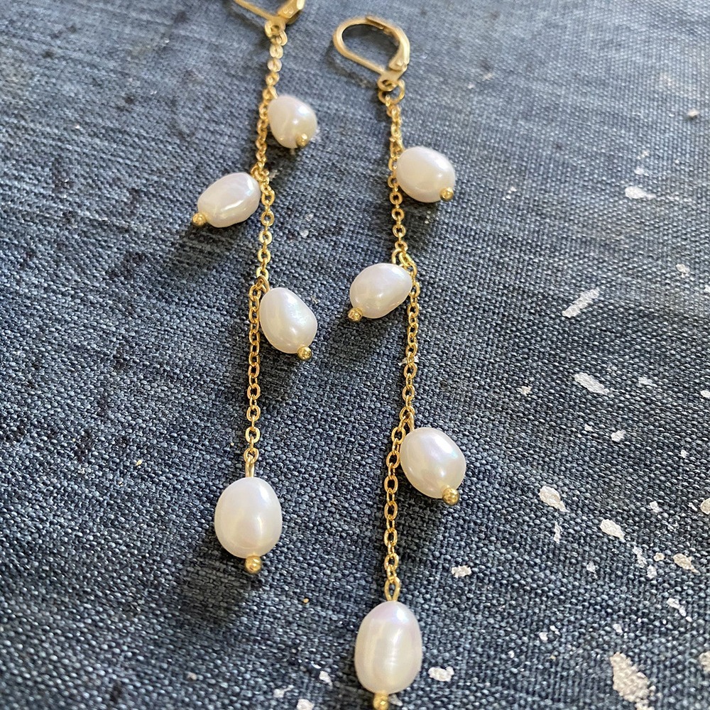 ต่างหูมุกน้ําจืดพรีเมี่ยมพร้อมหัวเข็มขัดฝรั่งเศสและต่างหูพู่ - รูปที่ 3