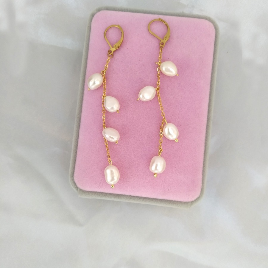 ต่างหูมุกน้ําจืดพรีเมี่ยมพร้อมหัวเข็มขัดฝรั่งเศสและต่างหูพู่ - รูปที่ 5