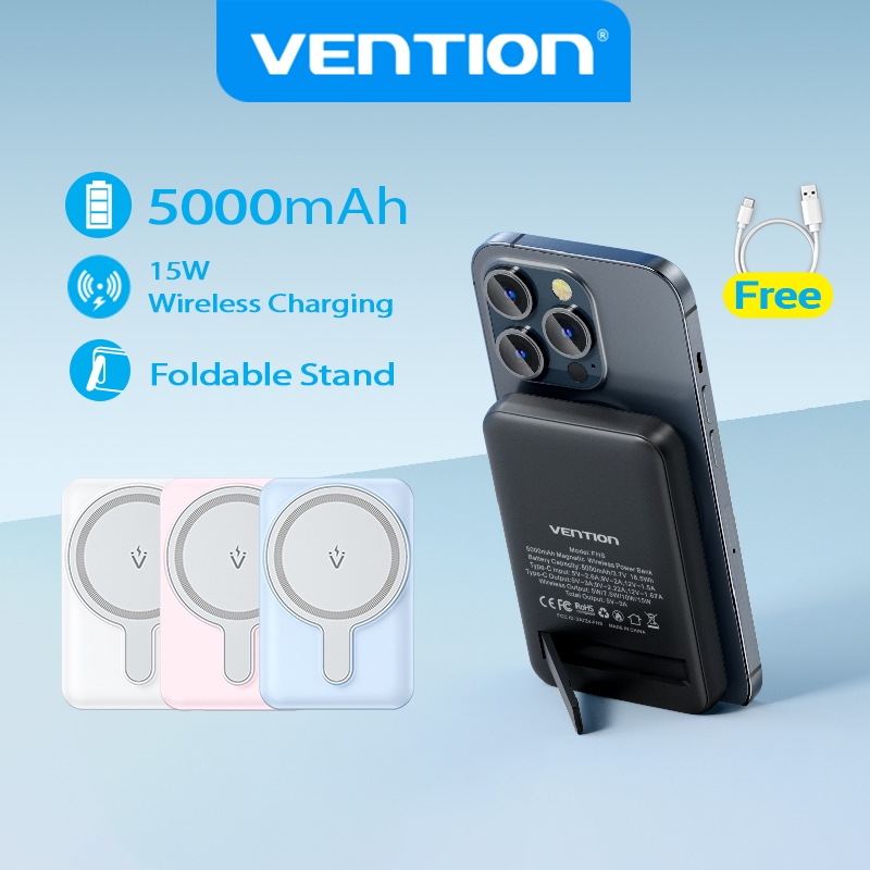 Vention ธนาคารพลังงาน 5000mAh Magnetic Wireless PowerBank เข้ากันได้ Fast Charging Power Bank PD 20W Iphone16/11/13