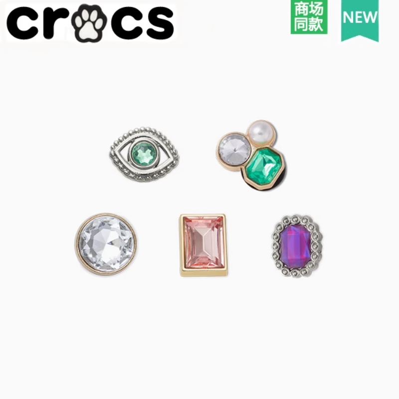 Crocs crocs รองเท้าผ้าใบอุปกรณ์เสริม crocs รองเท้าดอกไม้อัญมณีสีเขียว Star Group สีชมพูรูปสี่เหลี่ยมผืนผ้าอัญมณีรองเท้าหัวเข็มขัด Zhib Star