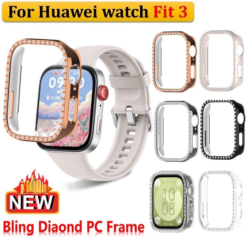 Bling Diamond PC Frame เคส Huawei Watch Fit 3 Case Hard Bumper เคส Huawei Watch fit3 Cover Protective เคส Huawei Fit 3 เคส Smart Watch Huawei fit3 Case Shell Huawei Watch Fit 3 เคส