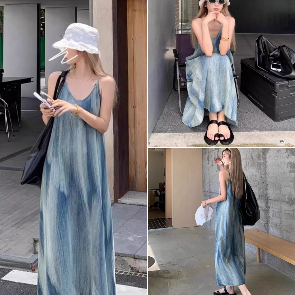 Betty house พร้อมส่ง ชุดเดรสสายเดี่ยวผู้หญิง ชุดมัดย้อมสวยๆ เดรสไปทะเล รุ่นใหม่ล่าสุด สไตล์ฝรั่งเศส