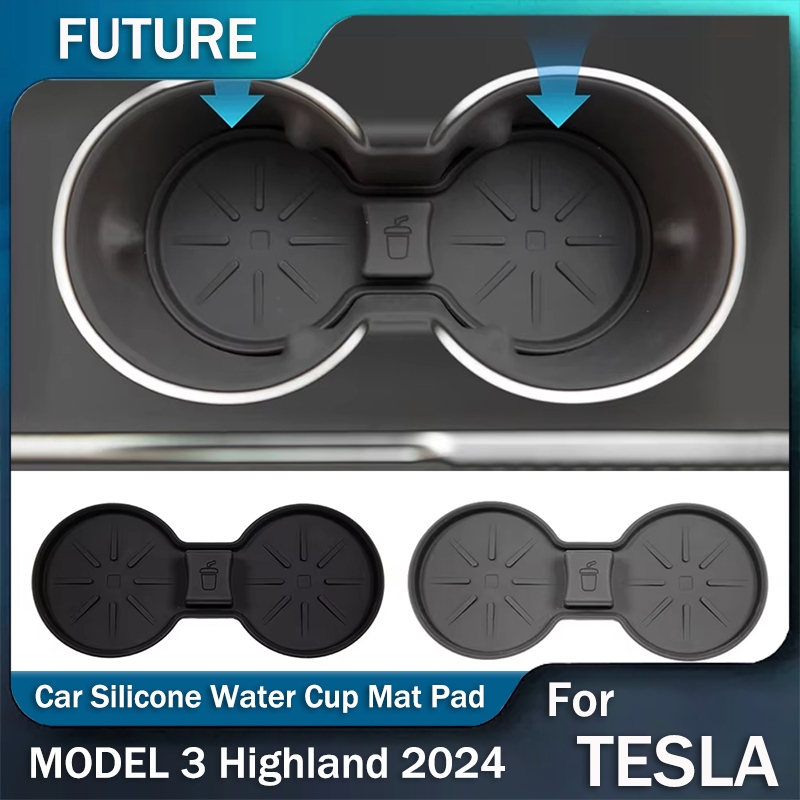 สำหรับ Tesla Model 3 Highland 2024 แผ่นรองแก้วน้ำ แผ่นรองแก้วกันลื่น แผ่นรองแก้วแบบดัดแปลง Model S X อุปกรณ์เสริมภายใน