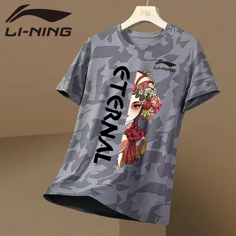 LI NING ลี้ และ เครื่องแต่งกายแบดมินตันผู้ชายและผู้หญิงแขนสั้นแห้งเร็วระบายอากาศคู่สวมใส่ชุดกีฬาวัฒนธรรมเสื้อ