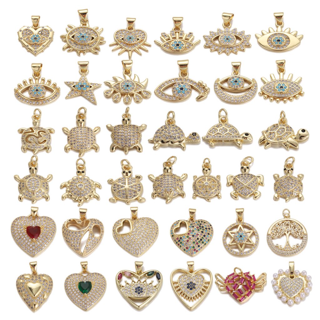 ทองแดงสีทอง Rhinestone Evil Eye เต่า Hearts Charms สําหรับต่างหูสร้อยคอ DIY เงา Charms เครื่องประดับทําอุปกรณ์เสริม