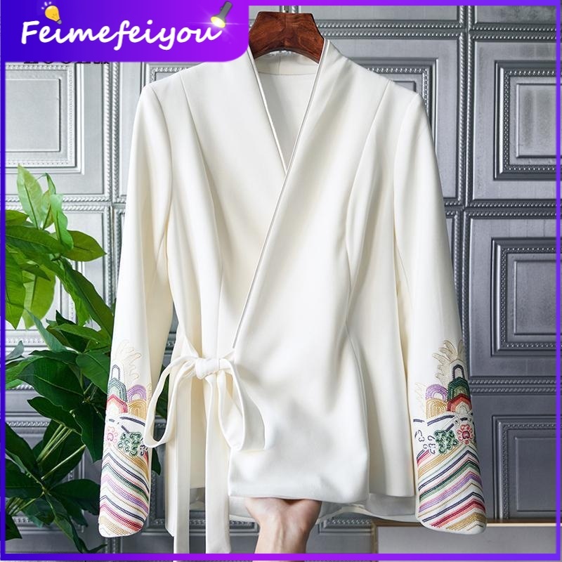 ใหม่จีนหรูหราการออกแบบเย็บปักถักร้อยย้อนยุค Temperamental ผู้หญิงประณีต Blazer