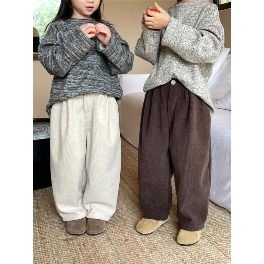 เด็กกางเกงผ้าลูกฟูกฤดูหนาวชายหญิงขนแกะซับหนากางเกงลําลองเด็กชิ้นเดียวขนแกะตรง-