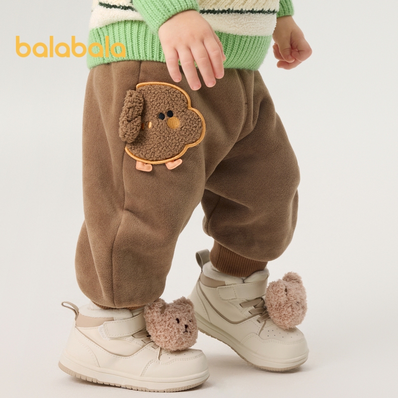 Balabala กางเกงเด็กกางเกงขายาวเด็ก 2024 กางเกงกล้วยขนแกะฤดูหนาวใหม่ Lambswool