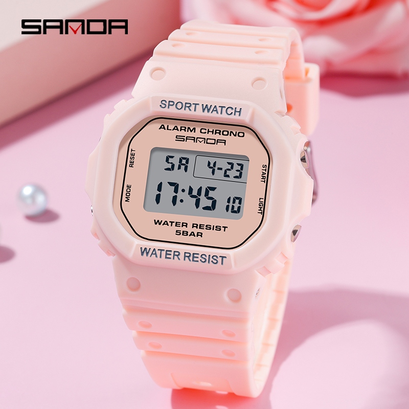 Sanda 293-3/in stock นาฬิกาผู้หญิงกีฬานาฬิกากันน้ํา LED Casual Luminous นาฬิกาสํ