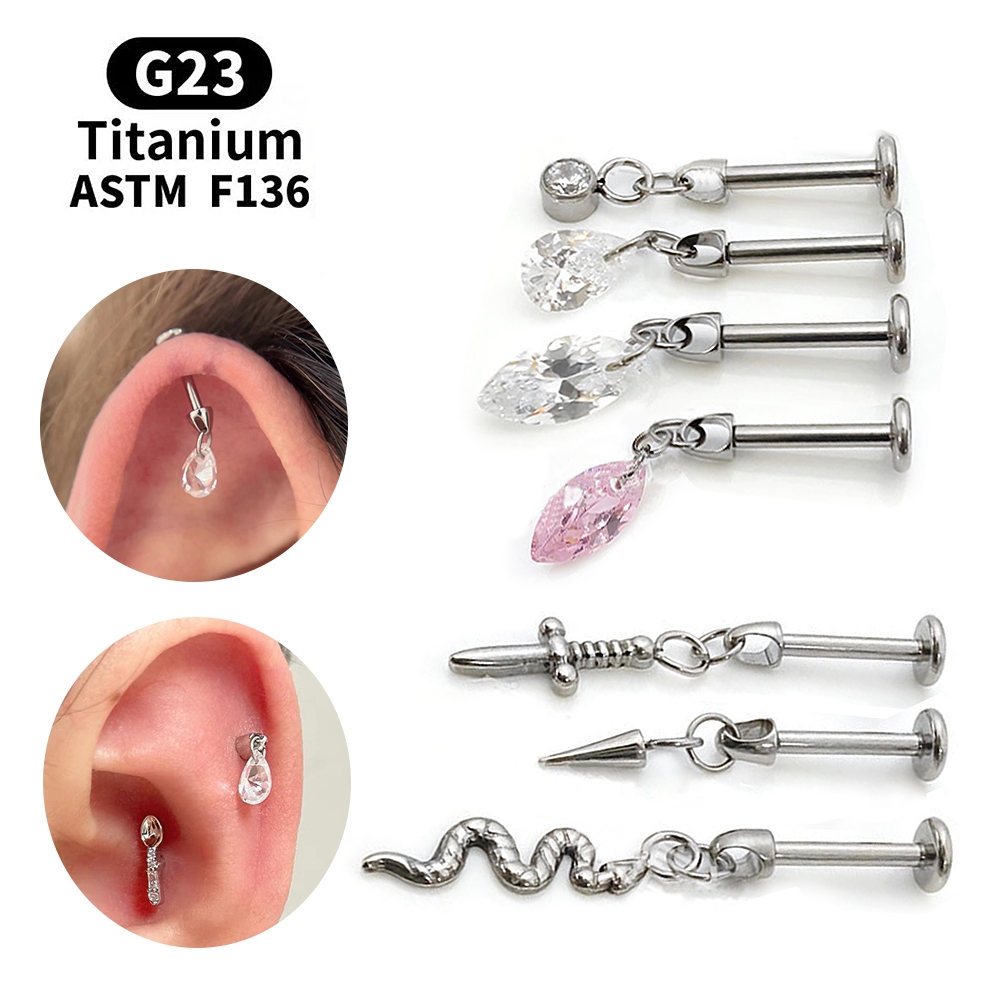 1 PC 16G G23 ต่างหูเหล็กไทเทเนียมจี้คริสตัลต่างหูกระดูกอ่อนหู Conch เจาะแบน