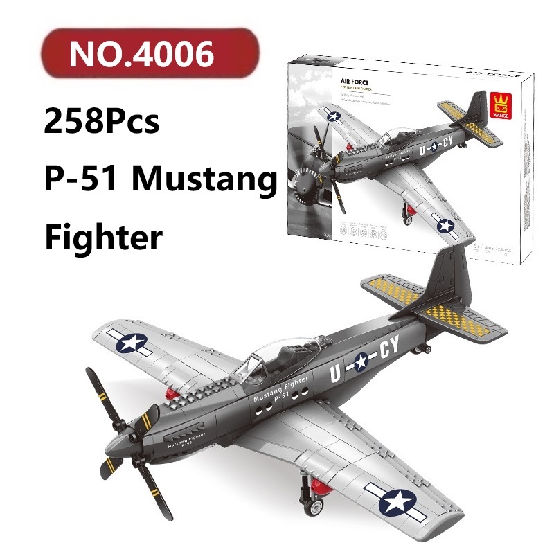 ✨P-51 Mustang เครื่องบินรบ เข้ากันได้ตัวต่อเลโก้ 258ชิ้น WANGE Plane โมเดลประกอบแล้ว