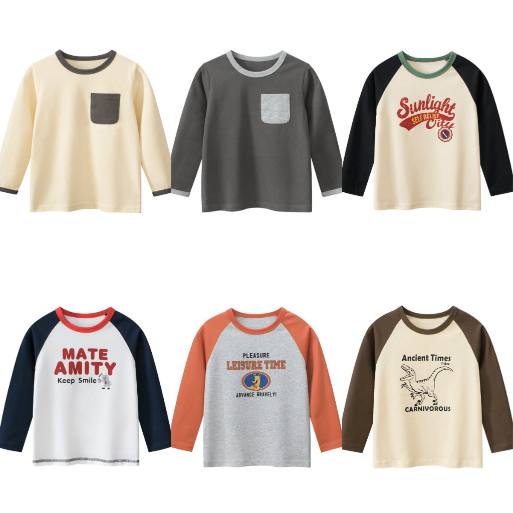 เสื้อยืดผ้าฝ้ายแขนยาวพิมพ์ลายการ์ตูนสําหรับเด็กผู้ชาย