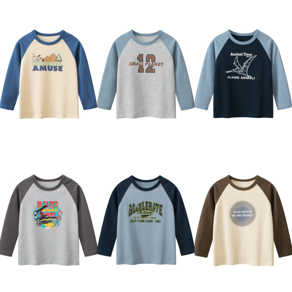 เสื้อยืดแขนยาวสไตล์เกาหลีสำหรับเด็กผู้หญิง ผ้าฝ้ายคอกลม ลายการ์ตูนพิมพ์