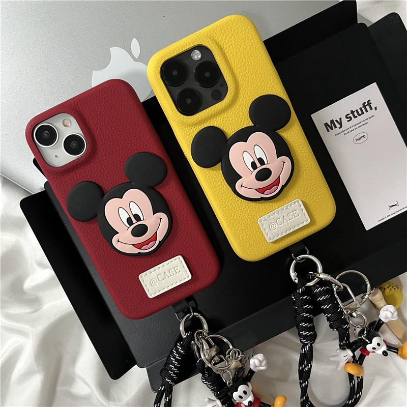 Iphone 16 pro max 15 pro max เคสโทรศัพท์เชือกเส้นเล็กวัสดุ PU ลายการ์ตูน