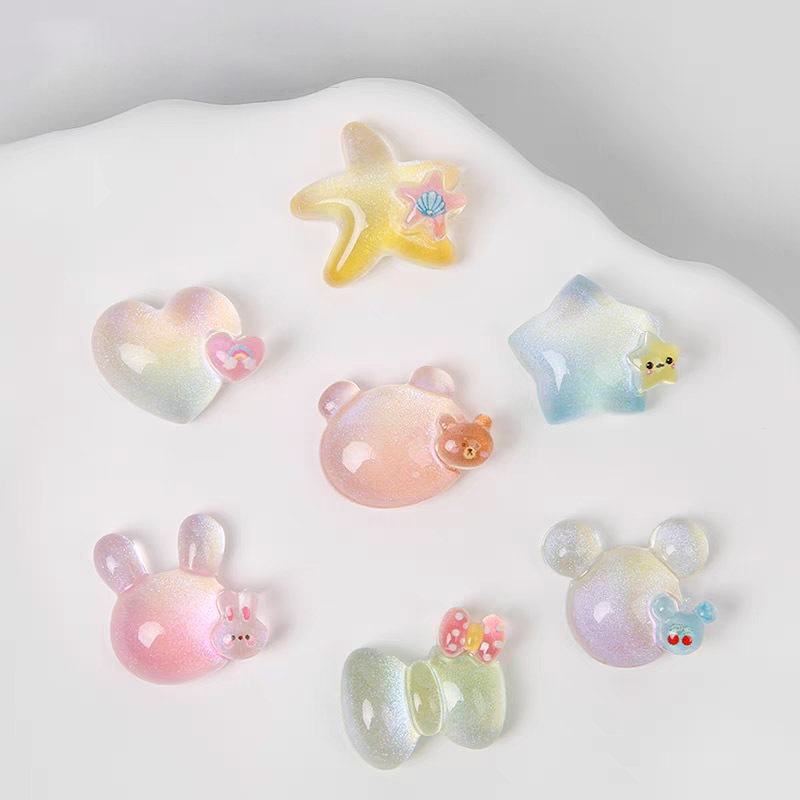 โปร่งใส Pearlescent Gradient กระต่ายรองเท้า Charm Croc Jibz DIY น่ารักเรซิ่นรองเท้าอุปกรณ์เสริมเคสโทรศัพท์ Handmade กิ๊บติดผมขนาดเล็ก Patch Hole รองเท้าหัวเข็มขัดตกแต่ง