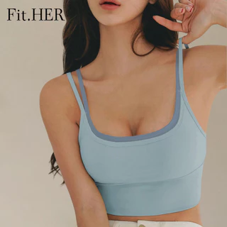 Fit.HER สีการปิดกั้นสายรัดคู่ชุดชั้นในกีฬาผู้หญิง U-shape ความงามกลับรวบรวมกันกระแทกวิ่งระบายอากาศออกกําลังกาย