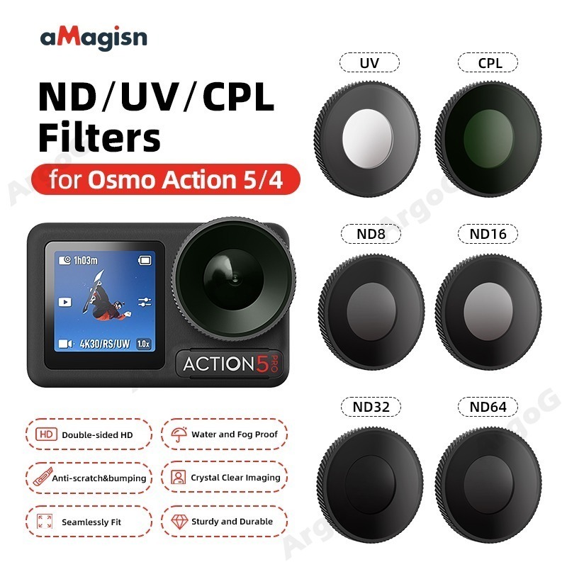 aMagisn ตัวกรองกันน้ําสําหรับ Osmo Action 5 Pro/Action 4 CPL UV ND Filter สําหรับ Action 5 Pro อุปกรณ์เสริมเลนส์
