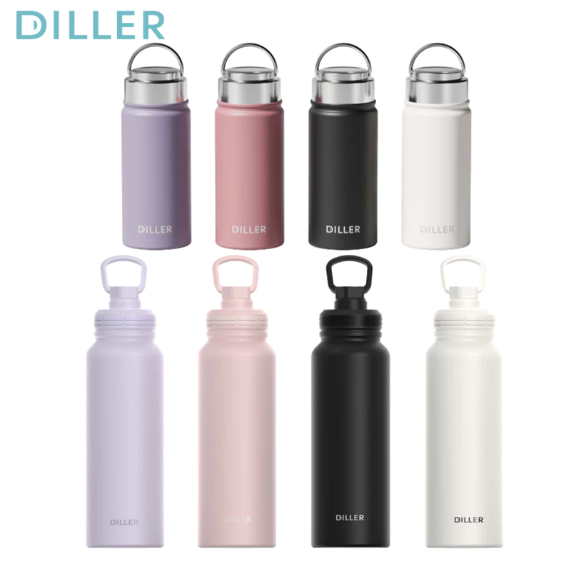 Diller แก้วน้ําฉนวนสูญญากาศเก็บความเย็นและร้อนอเนกประสงค์พร้อมที่จับพกพา Botol กระติกน้ําสองชั้นขวดน้ํากระติกน้ําร้อน 500 700 1000ml D9290 D9291