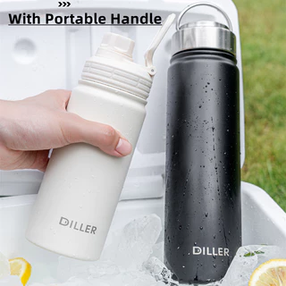 Diller แก้วน้ําฉนวนสูญญากาศเก็บความเย็นและร้อนอเนกประสงค์พร้อมที่จับพกพา Botol กระติกน้ําสองชั้นขวดน้ํากระติกน้ําร้อน 500 700 1000ml D9290 D9291