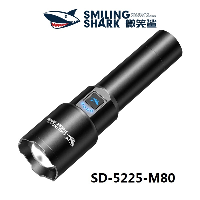 Smiling Shark SD-7008 10000LM ไฟฉาย Led M80 ที่มีประสิทธิภาพ Strong Bright Torchlight Zoomable 26650 USB ชาร์จไฟฉาย Power Bank กลางแจ้ง Camping เดินป่าตกปลา