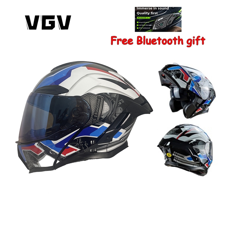 VGV หมวกกันน็อคมอเตอร์ไซค์ ฟรี Bluetooth Day Night Universal พร้อม DOT + CCC Dual Certification Four Seasons Unisex สไตล์ใหม่ด้านหลังปีกรถจักรยานยนต์หมวกนิรภัยย้อนกลับ