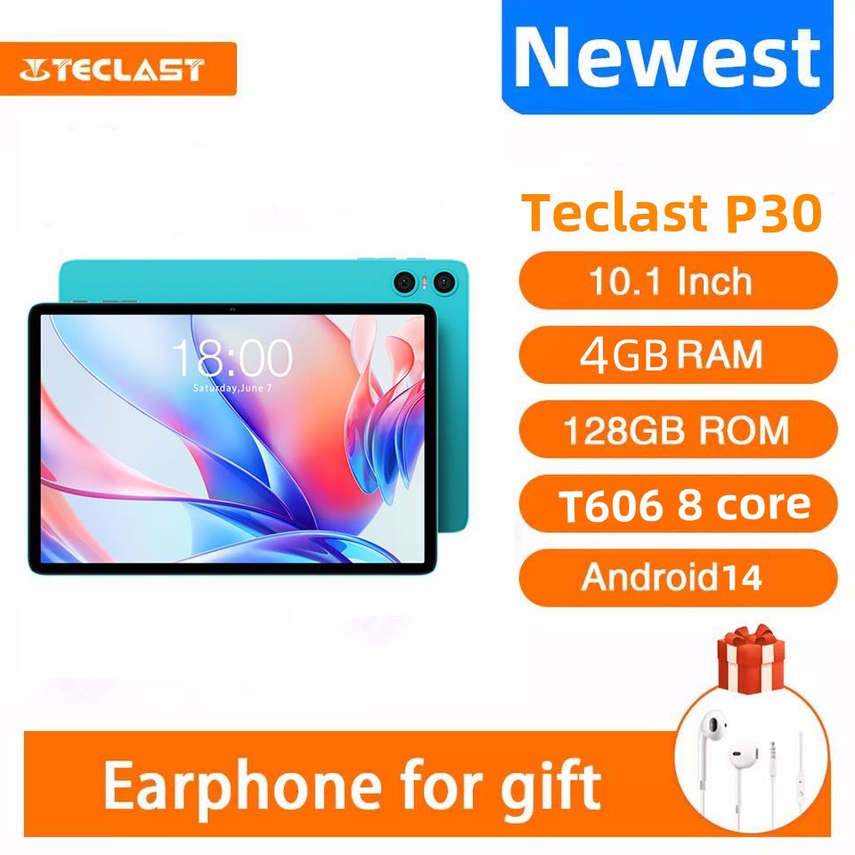ใหม่ Teclast P30 แท็บเล็ตจอแสดงผลขนาด 10.1 นิ้ว 4 + 8GB RAM 128GB ROM T606 Octa core Android 14 Wifi