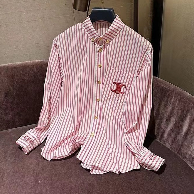 แฟชั่นเกาหลีผู้หญิงเสื้อเชิ้ตแขนยาวย้อนยุคหลวมเย็บปักถักร้อยลายเสื้อ