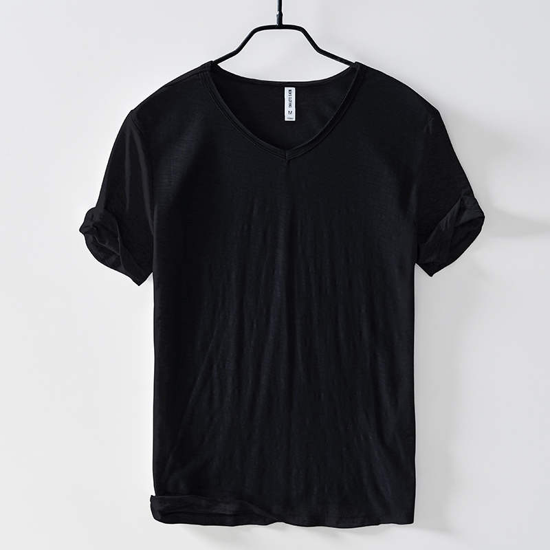 ผ้าฝ้าย100%มาใหม่แขนสั้นคุณภาพสบายๆทีเสื้อสําหรับผู้ชายแฟชั่นสบายคอวีท็อปส์เสื้อผ้า11สี