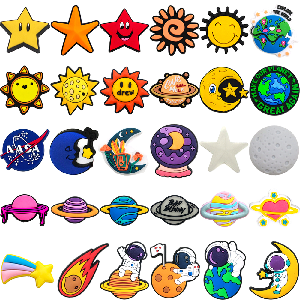 31 รูปแบบ Rainbow Planet Sun รองเท้าผ้าใบ Charms รองเท้าแตะจี้ปุ่ม Original Shoe Clog Pins ของขวัญสําหรับเพื่อน