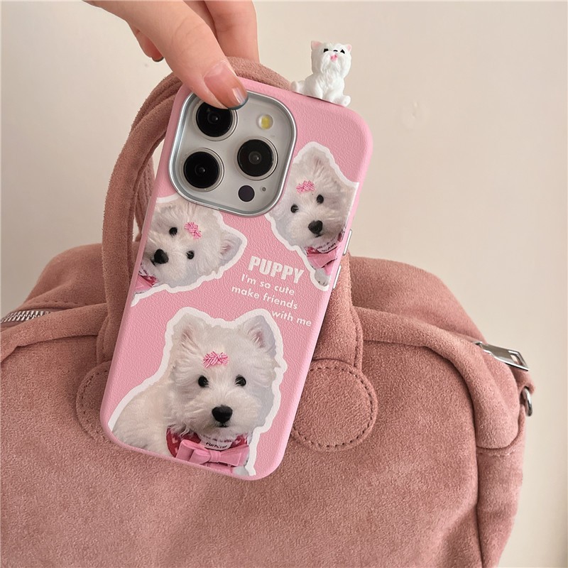 Iphone 16 Pro max 15 Pro max เคสโทรศัพท์วัสดุ PU ลายลูกสุนัข