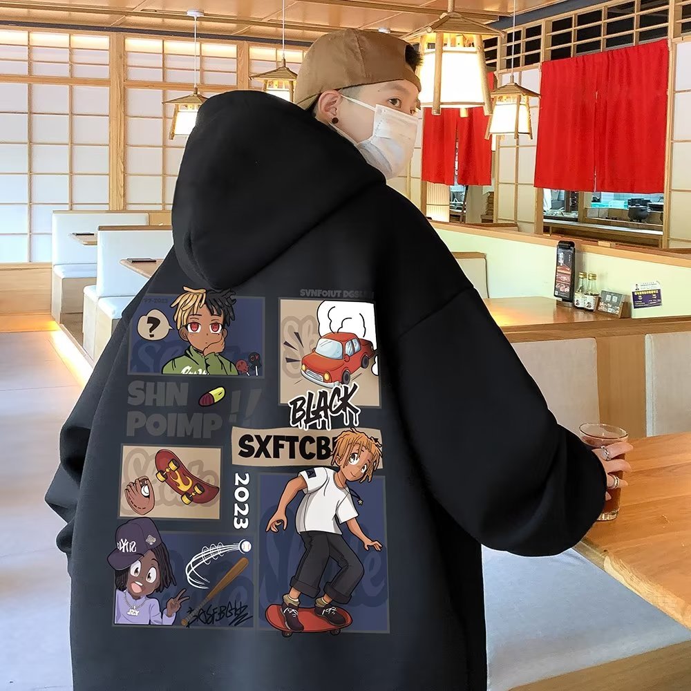 เสื้อกันหนาว มีฮู้ด พิมพ์ลายตัวอักษร ทรงหลวม คุณภาพสูง สไตล์เกาหลี ฮิปฮอป สําหรับผู้ชาย และผู้หญิง ไซซ์ M - 5XL