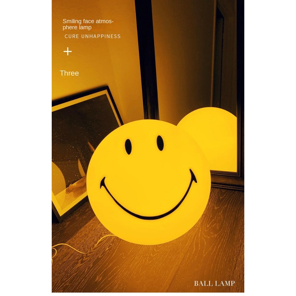 Smile Face Ball Night Light ชาร์จ 3 สีโคมไฟบรรยากาศการออกแบบแฟชั่นสวิทช์สัมผัสไฟข้างเตียงตกแต่งโคมไฟชั้น