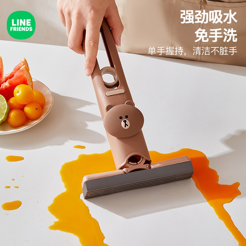 Line FRIENDS ครัวเรือนแฮนด์ฟรีล้างทําความสะอาดได้หมุนได้ซับขนาดเล็กห้องน้ําห้องครัวในครัวเรือนเดสก์ท็อป Mop