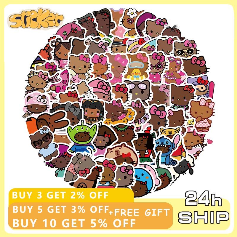 66pcs น่ารักสีดํา Hello Kitty สติกเกอร์ Sanrio Decals DIY กระเป๋าเดินทางโทรศัพท์รถ Graffiti ของเล่นเด็กสติกเกอร์